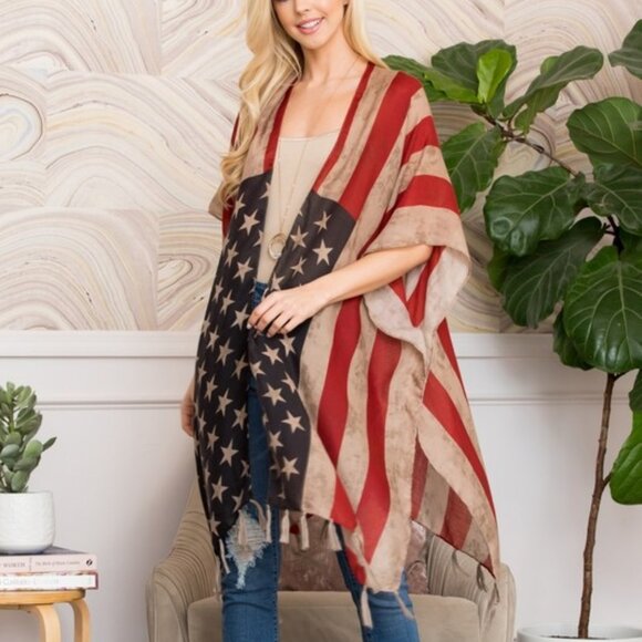 Tops - NWT VINTAGE AMERICAN FLAG STYLE OPEN FRONT TASSEL KIMONO